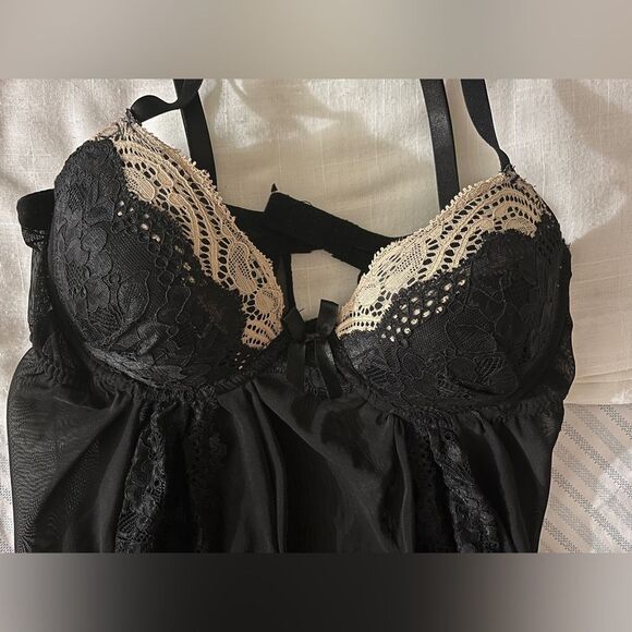Black Lingerie Babydoll Lace Mesh Y2K Sz Small - Picture 2 of 6